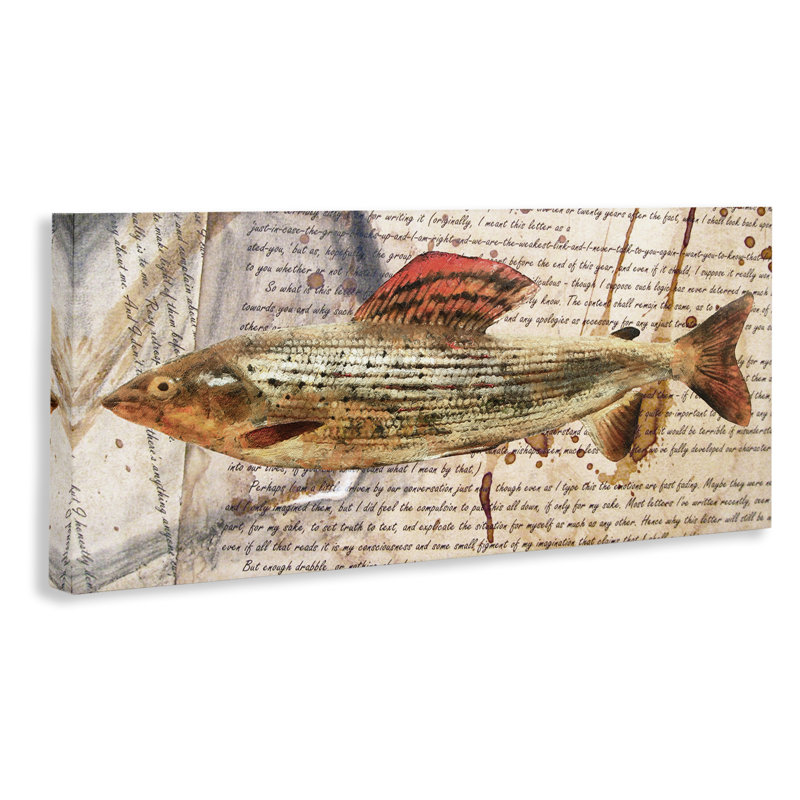 «Fish with Vintage Text» par Alonzo Saunders, H 20 po x l 48 po