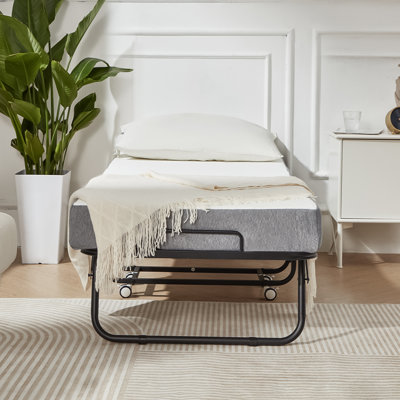 Lit pliant pliant avec matelas - lit simple portatif 75 po x 31 po, matelas en mousse viscoélastique de 5 po, structure en métal avec poche latérale pour adultes