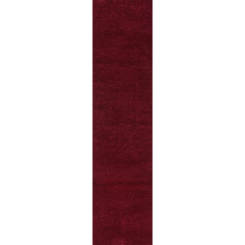 Arbelle Solid Low-Pile Dark Red Rug, Runner 2' x 14'