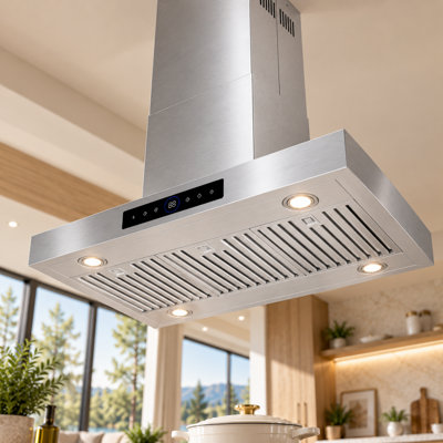 Hotte pour îlot de cuisine convertible 36 pouces 900 CFM VENFAN en acier inoxydable avec commande vocale et tactile, 3 filtres à graisse et 4 lumières DEL