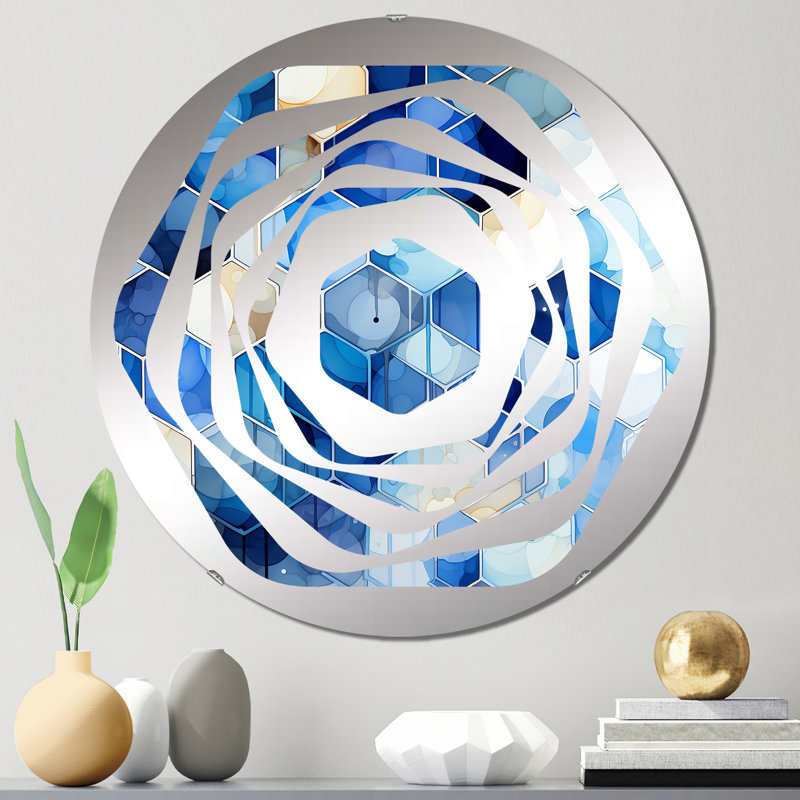Miroir décoratif blanc et bleu Hexagons Dreams - Amorphe, 23,6 po x 23,6 po