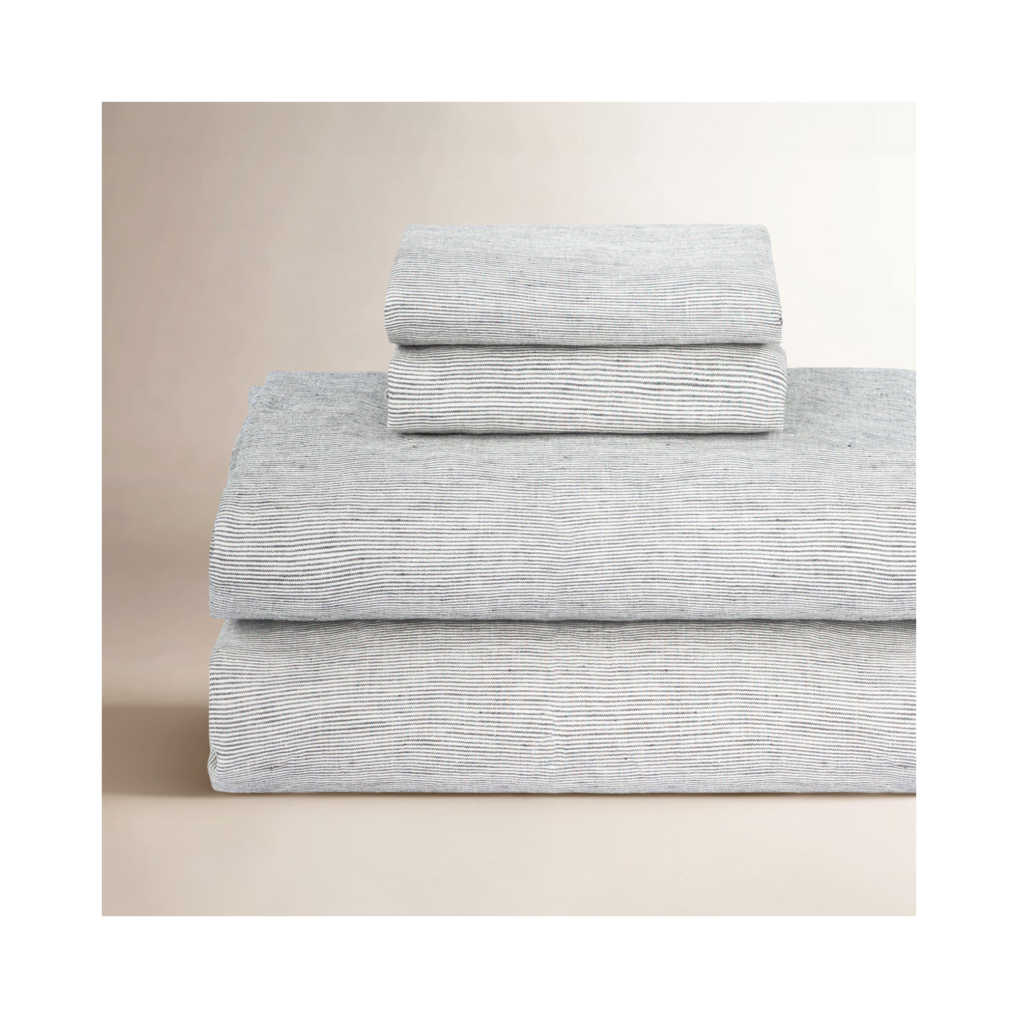 100% French Linen Sheet Set, Shadow Pinstripe, Queen Sheet Set with 2 Pillowcases
