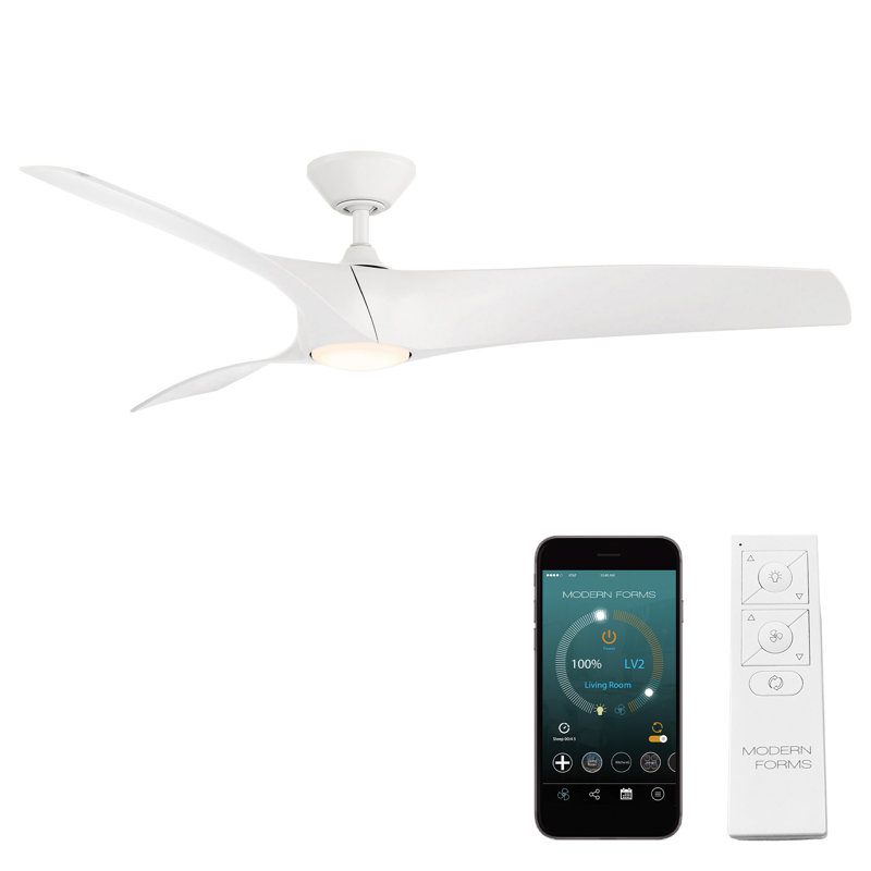 Zephyr 3 - Blade Outdoor/Indoor Smart Ceiling Fan with Light Kit And Remote Control Included, 52", Matte White
