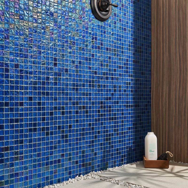 Splash 1X1 Polished Glass Mosaic Tile, Lagoon Blue