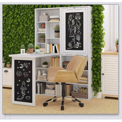 Bureau de bureau convertible pliable, bureau d'ordinateur mural avec rangement et tableau d'écriture pour économiser de l'espace