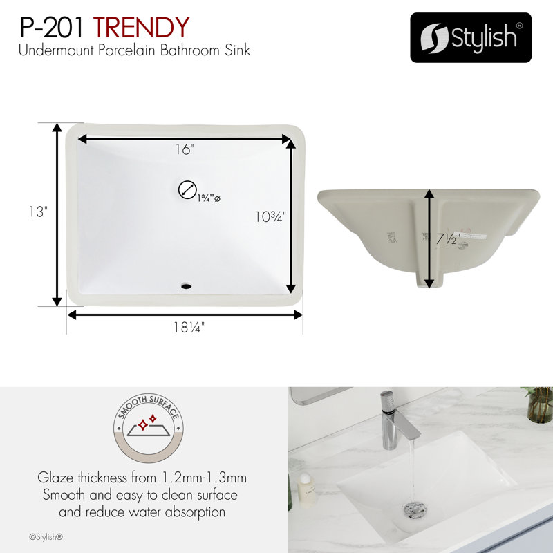 Stylish Drop-In Bathroom Sink – 20.25 X 16 Inch Porcelain Rectangular Topmount Sink, Shiny Gloss Finish, Stain-Resistant, Includes Chrome & Matte Black Overflow Rings