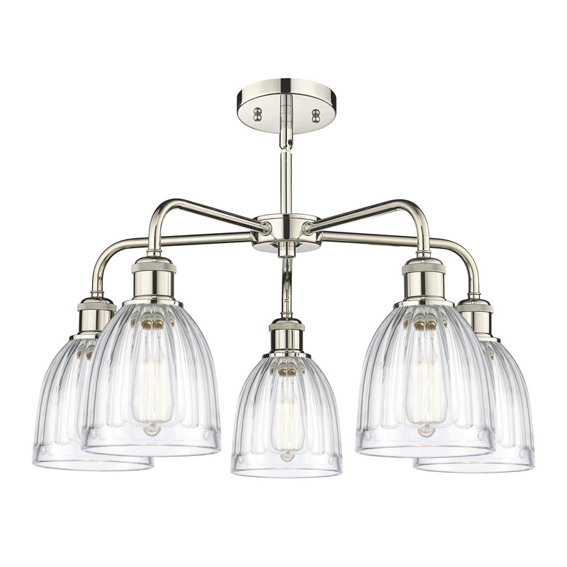 Lustre tambour en acier à intensité variable 5 lumières Poway, Transparent, Nickel poli