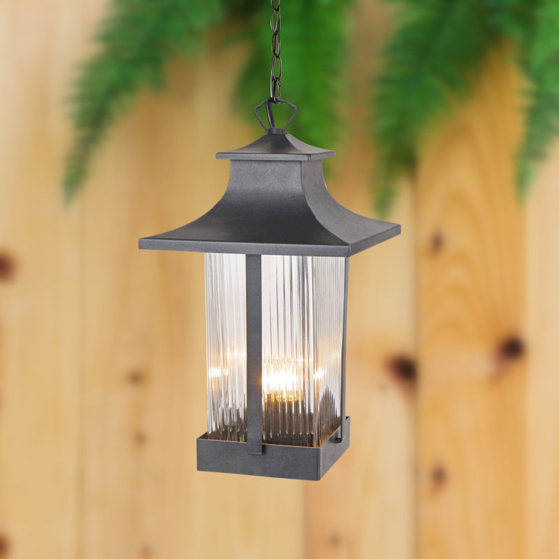 Lanterne suspendue d'extérieur en verre noir à 1 lumière Strobel