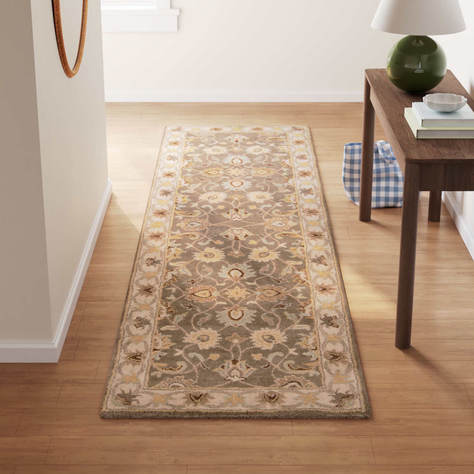 Arden Charcoal Beige Yellow Hand-Tufted Wool Rug, Runner 3' x 12'