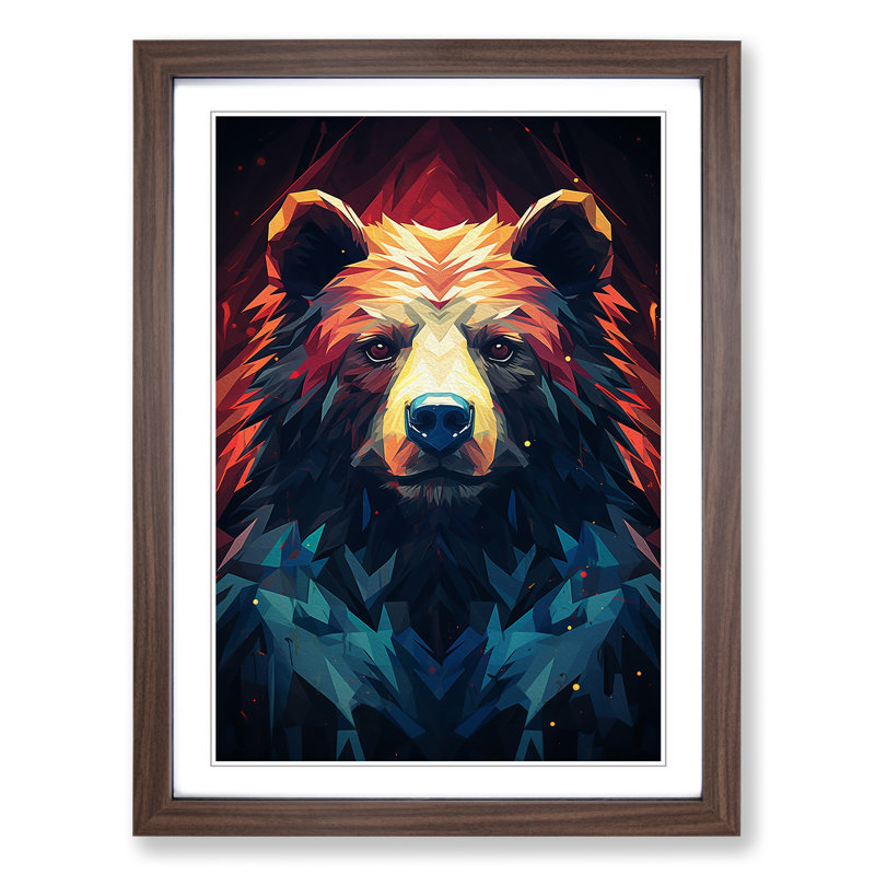Bear Geometric Art - Framed Print, Walnut Framed, 34cm H x 25cm W