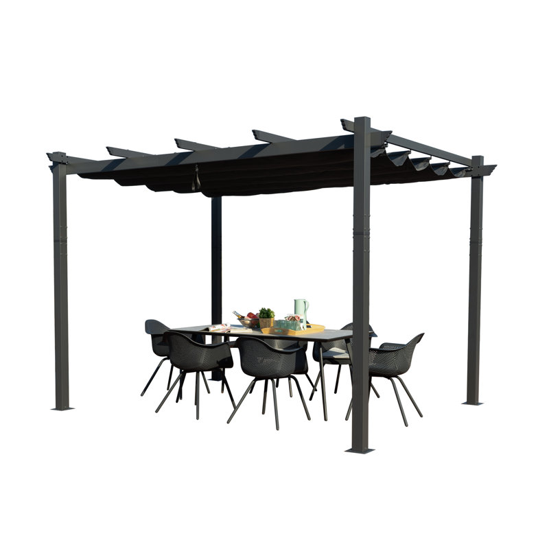Gray Aluminum Outdoor Pergola with Retractable Canopy 10' x 13'