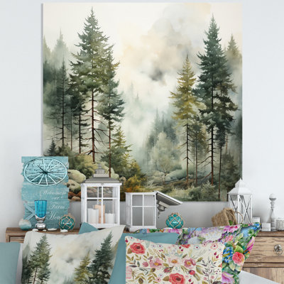 Pine Tree Misty Morning II - Landscapes Print on Metal
