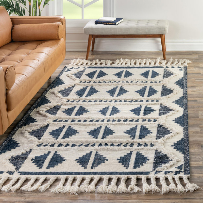 Tapis contemporain de couleur bleu foncé Annonciata, Rectangle 10 pi x 14 pi 1 po