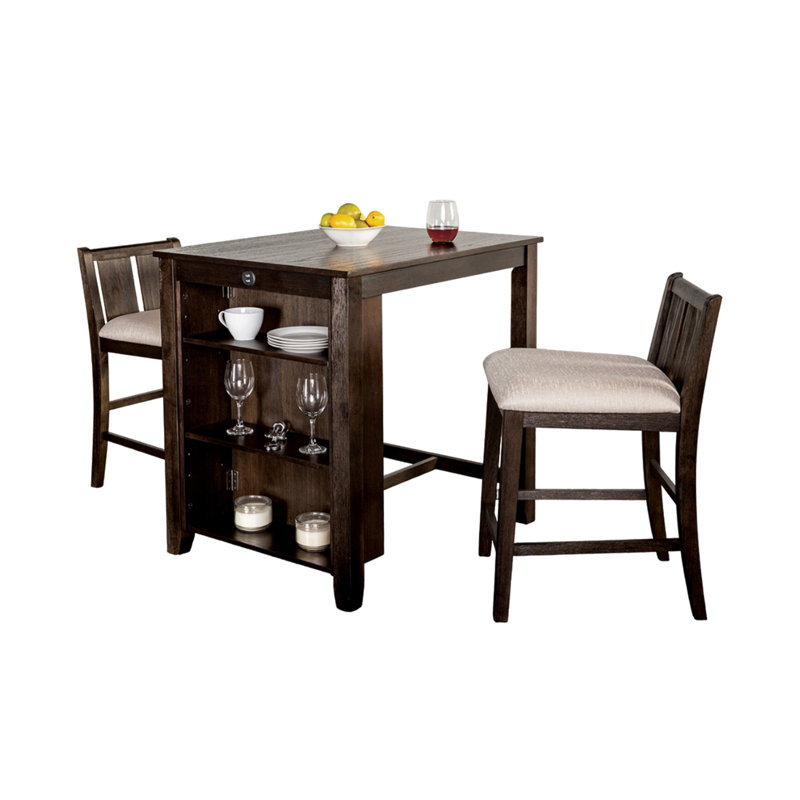 Ensemble de table à hauteur de comptoir 3 pièces Lessi avec tablette latérale Lessi, bois USB, Brun cerisier, Brun cerisier