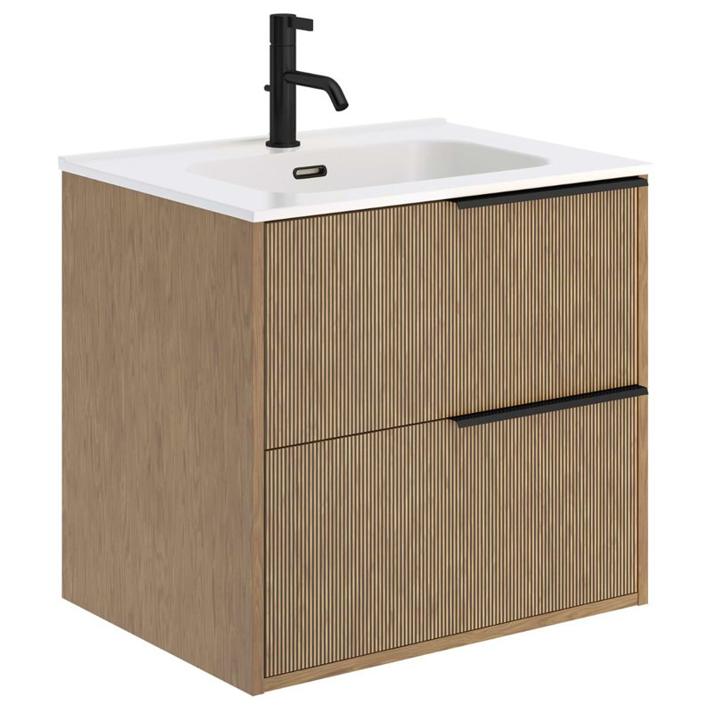 Kora Art Faux Fluted 24" Single Vanity with Integrated Ceramic Top & Handles, Black