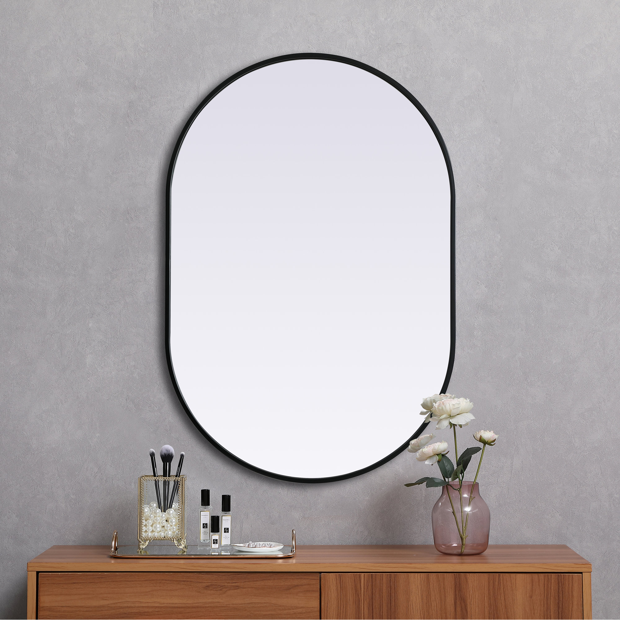 Sabine Metal Pill Wall Mirror, Black, 40" x 27"