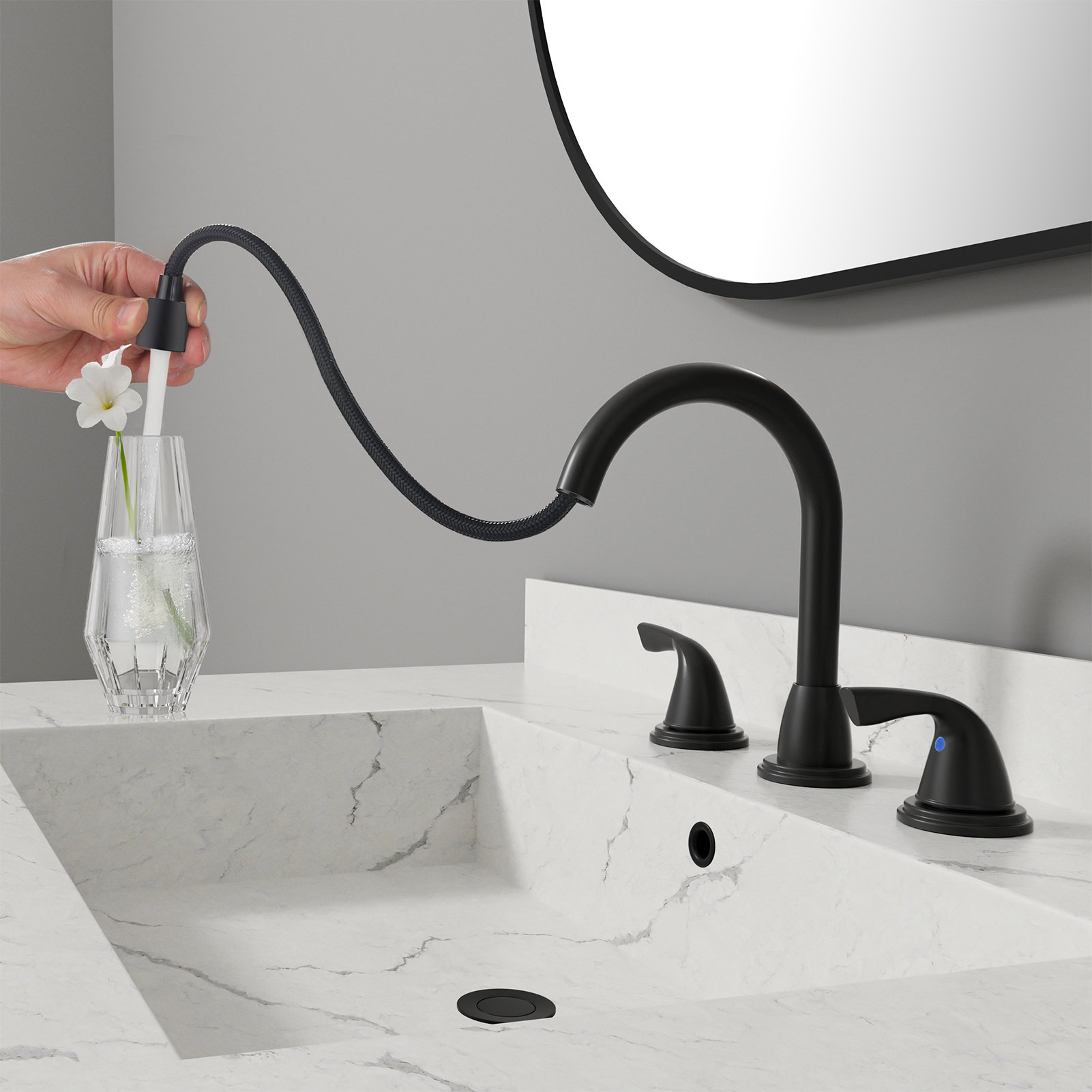 Parlos Home Widespread 2-Handle Pull Out Sprayer Bathroom Sink Faucet ...