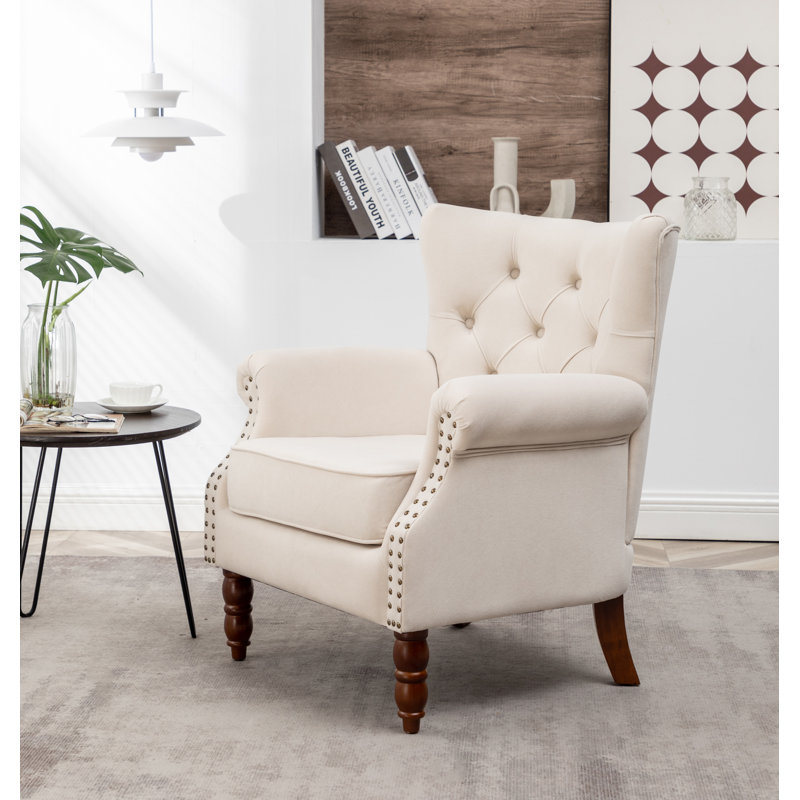 Jacquelyn 73.66Cm Wide Tufted Polyester Wingback Chair, Beige 100% Polyester