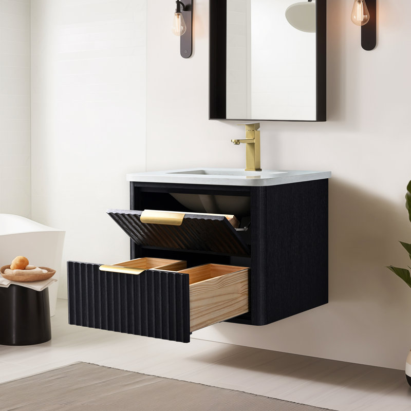 Westbury 24 In Single Sink Wallmount Bath Vanity In Smoked Oak With Carrara Engineered Stone Top, Smoked Oak, 24"