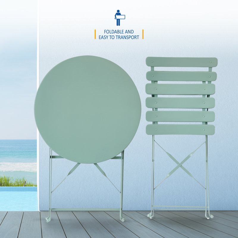 Kashayla 3-Piece Bistro Set with Foldable Table and Chairs, Mint