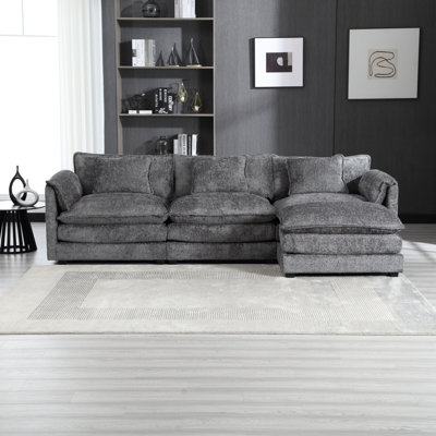 Oversized Sectional Sofa For Living Room, Modern Chenille L Shaped Couch, Comfy Boucle Modular Sofa Sleeper With Moveable Ottoman & Memory Foam