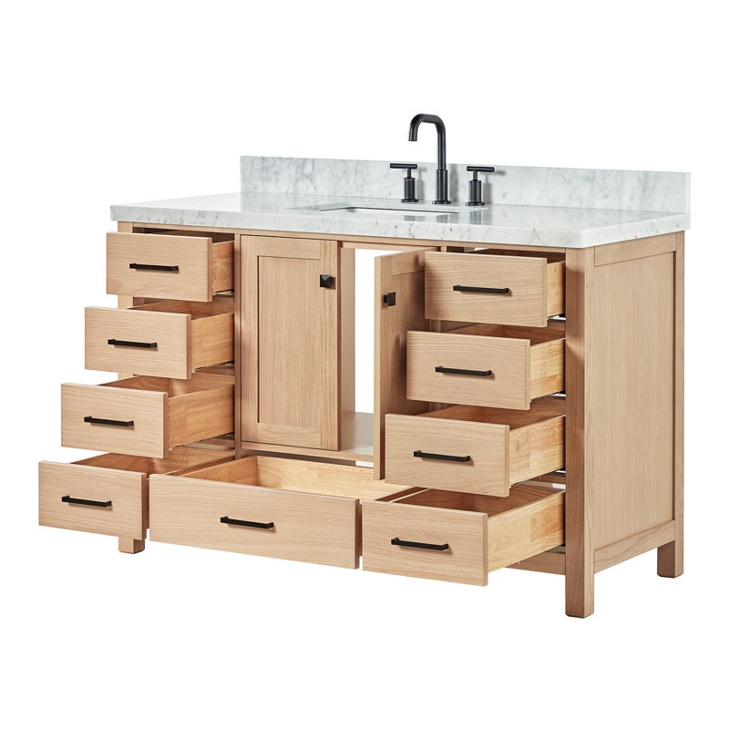 Cambridge 55'' Single Bathroom Vanity with Top, Natural Oak / Matte Black