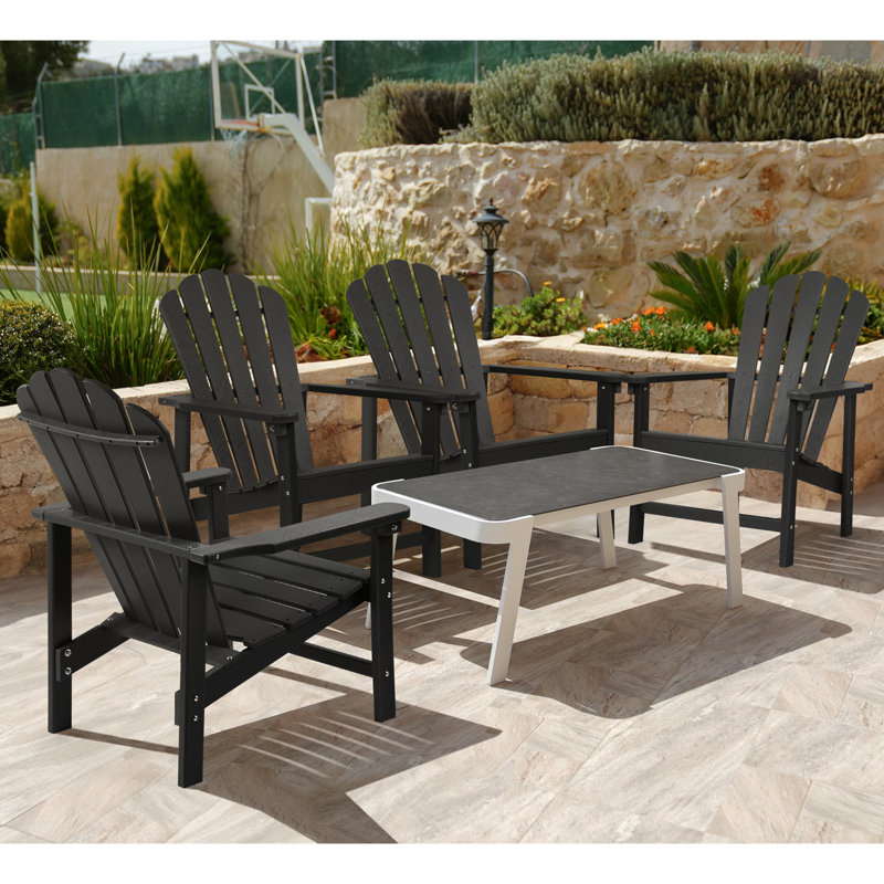 Zawadi HDPE Stacking Adirondack Chair, Black, 4