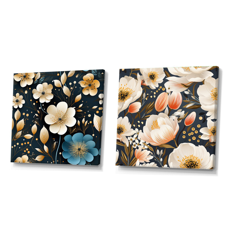 Lievin - ensemble de 2 collages floraux carrés, H 16 po x l 33 po, Toile tendue