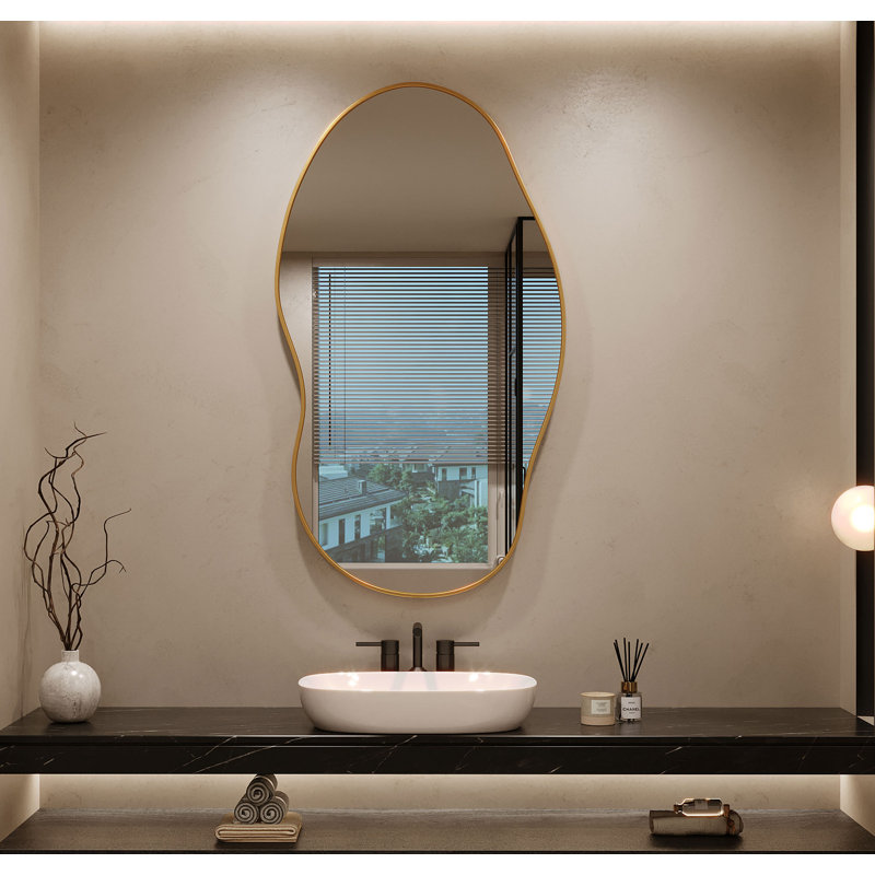  Miroir ondulé mural irrégulier pour vestiaire, chambre à coucher, salon et vestibule, Doré, 46 po x 26 po