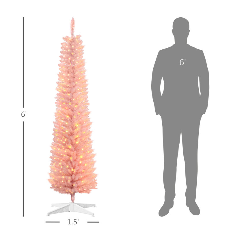 Arbre de Noël artificiel rose de 6 pi avec 360 motifs de branches et 200 branches de feuillage à DEL