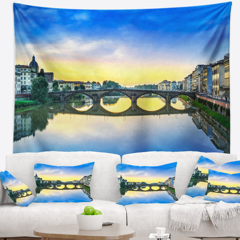 Photo de plage, pont médiéval de Carraia sur la rivière Arno, H 32 po x l 39 po