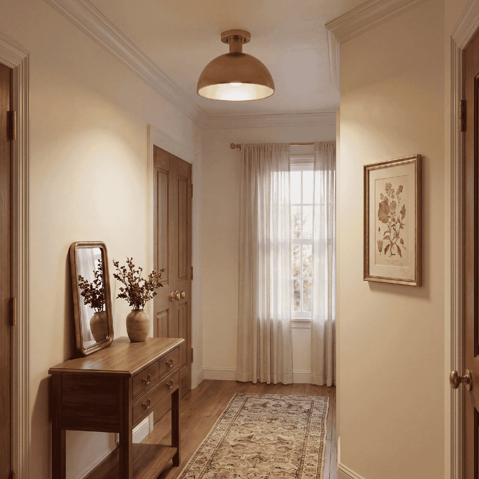 Darrah Single Light Semi Flush Mount, Natural Brass