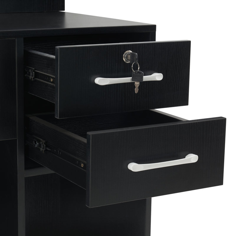 Wall Mount Storage Station with Mirror and Shampoo Bowl for Beauty Salon, Black