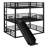 Metal Triple Bunk Bed With Safety Guardrails,Slide And Noise-Reduced Design