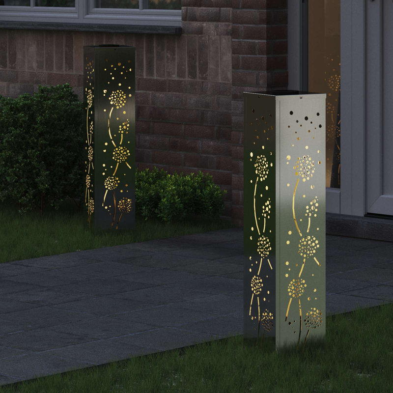 Solar Powered Steel Pathway Light, 80cm H x 18cm W x 18cm D, Light Silver