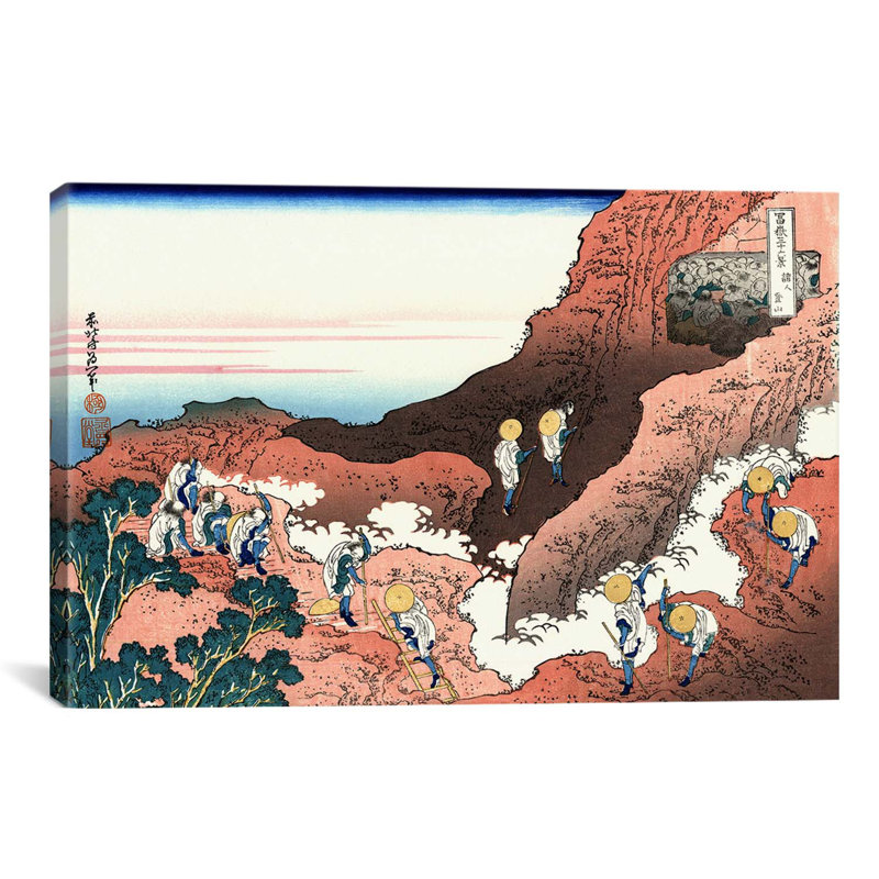« escalade of mt. fuji » par katsushika hokusai,, reproduction d’art sur toile, H 26 po x l 40 po x P 1,5 po, Pas de tapis