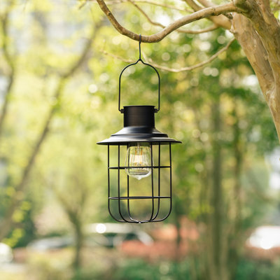 9.75" H Black Wire Solar Powered Outdoor Hanging Lantern