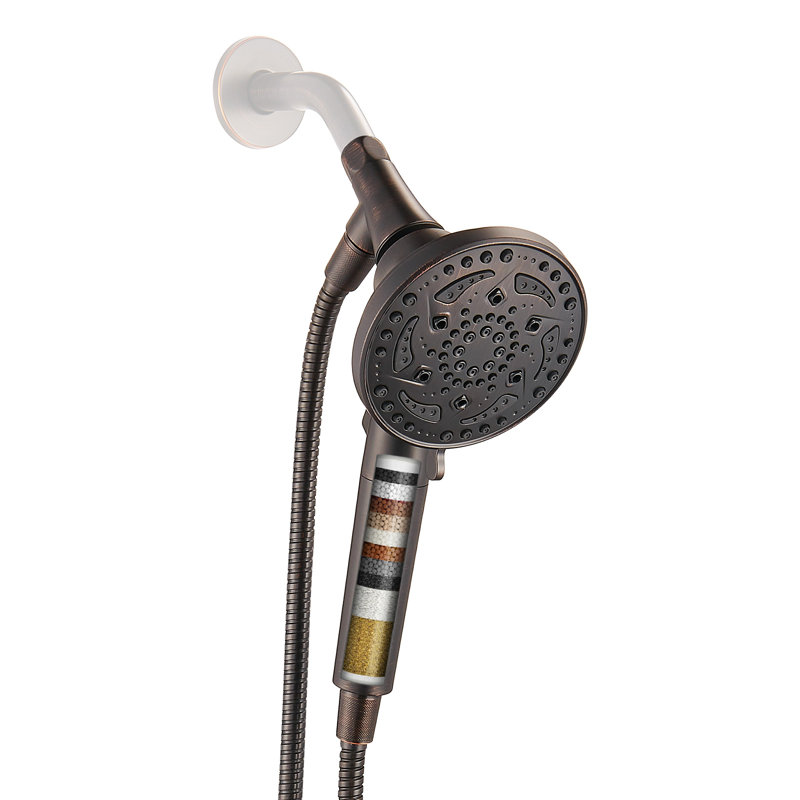 MultiFunctional 7-Spray One-Button Detachable Shower Head with Filter ORB, Bronze frotté à l'huile