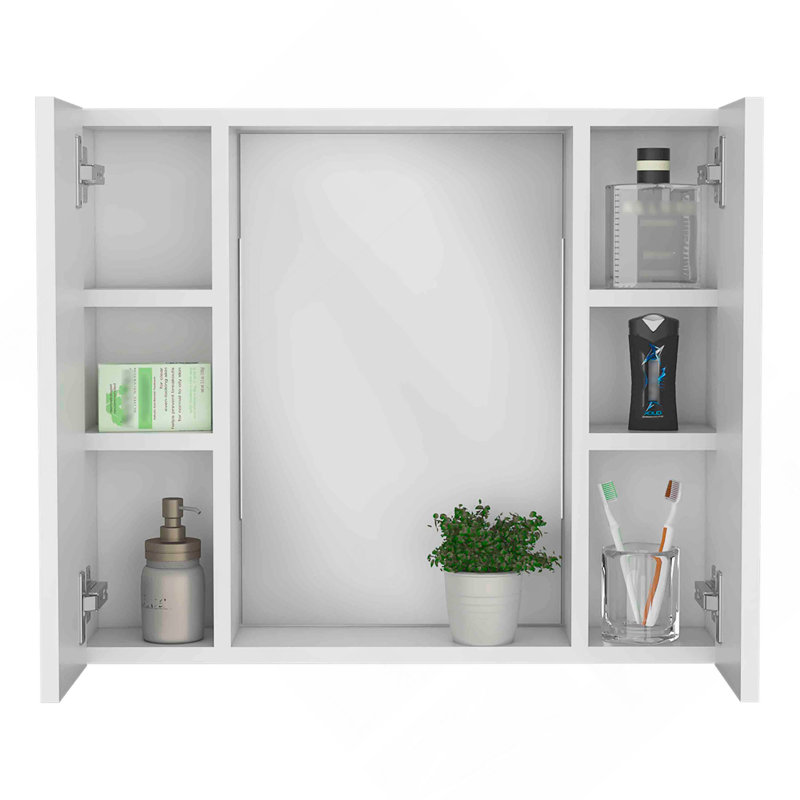 Medicine Cabinet, Double Door, Mirror, One External Shelf  -White, White