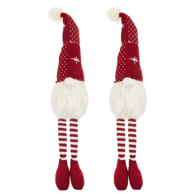 Fabric Gnome With Red Hat & Striped Legs Set of 2 4.7" x 4.3" x 20" Red/White