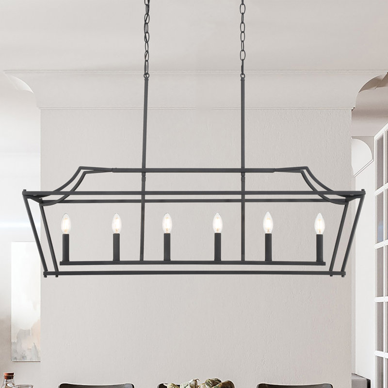 6 - Light Kitchen Steel Dimmable Rectangle Chandelier, UL Certified, Aged Zinc