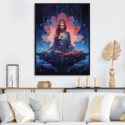 Bleu, yoga, lotus rose, femme