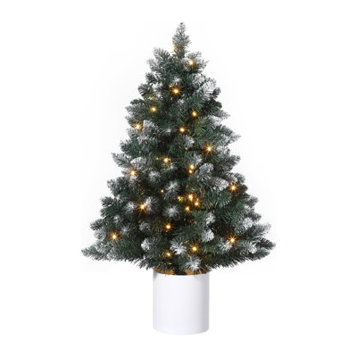 3FT Pre-Lit Snow Flocked Tabletop Christmas Tree with 40 Warm White Lights, Potted No-Assembly Design for Small Spaces