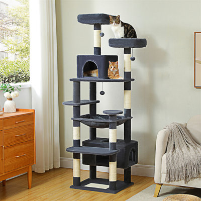 Large Cat Tree, 72 Inches Cat Tower For Large Cats, Cat Condo With Sisal-Covered Scratching Posts And Pads, 2 Padded Perch, Dual Condo And Basket For Indoor Cats