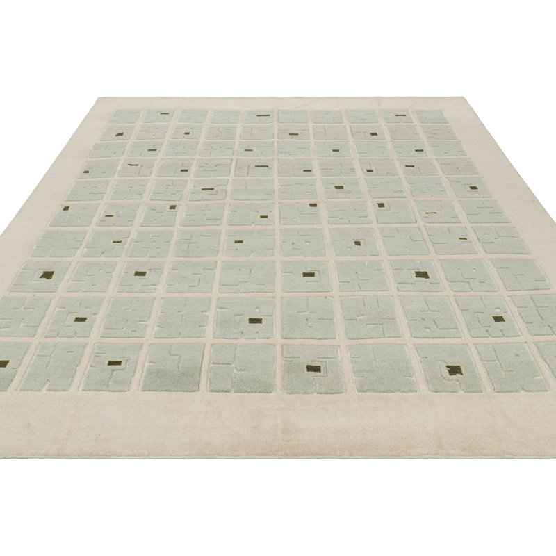 Rug & Kilim’S French Art Deco Style Rug In Cream With Seafoam Geometric Pattern