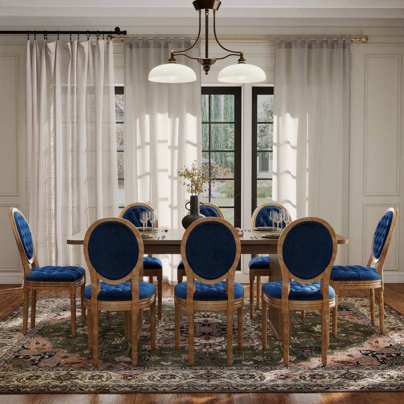 Ensemble de salle à manger Mid-Century, Bleu, 9 pièces : table, 8 chaises
