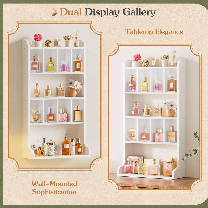Wall-Mounted Perfume Organizer & Display Shelf, Multi-Tier Wooden Fragrance Storage, White