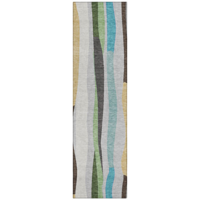 Machine Washable Indoor/Outdoor Husby ACN2188 Striped Rug