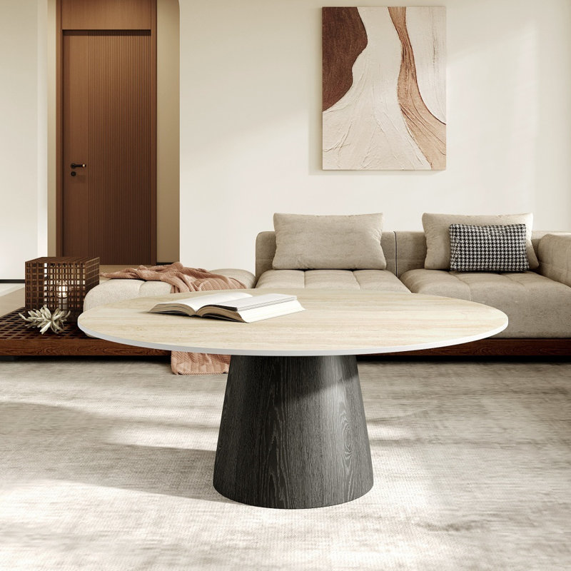 Matte Modern Travertine Stone Coffee Table, 17.2" H x 41.73" L x 41.73" W