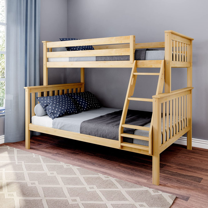 Lit plateforme simple en bois massif avec échelle, Naturel